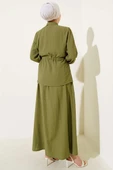 Çıtçıt Düğmeli Bel Tünelli Etekli İkili Takım Haki thumbnail 3