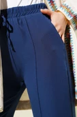 Bel Lastikli Çımalı Bol Paça Pantolon Indıgo thumbnail 4