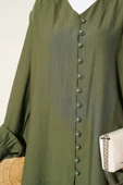 Brit Düğmeli V Yaka Gömlek Haki thumbnail 4