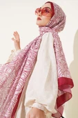 Çizgi Gül Desen Soft Şal Pudra thumbnail 1