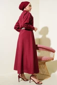 Taşlı Pelerinli Etekli İkili Takım Bordo thumbnail 3