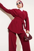 Bel Pensli Yandan Bağlamalı İkili Takım Bordo thumbnail 2