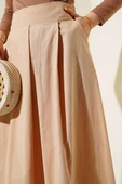 Geniş Pileli Cepli Etek Camel - 4