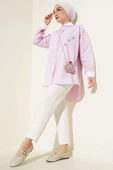 Cep Taşlı İnce Çizgili Gömlek Pembe thumbnail 2