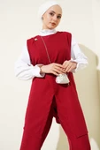 Düğme Detaylı Kemerli Üçlü Takım Bordo thumbnail 2
