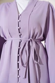 Brit Düğmeli İp Kuşaklı Tunik İkili Takım Lila thumbnail 4