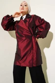 Yan Bağlamalı Parlak Tafta Ceket Bordo thumbnail 1