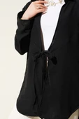 Önü Bağlama Detaylı Keten Kimono Siyah thumbnail 4