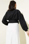 Yarım Düğmeli Bağlamalı Kısa Gömlek Siyah thumbnail 3