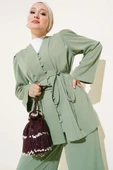 Brit Düğmeli İp Kuşaklı Tunik İkili Takım Çağla Yeşili thumbnail 2