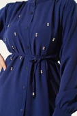 İp Kuşaklı Taşlı Gömlek Lacivert thumbnail 4