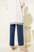 Bel Lastikli Çımalı Bol Paça Pantolon Indıgo thumbnail 3
