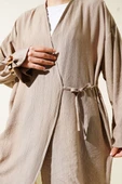 Yandan Çift İp Bağlamalı Kimono Latte thumbnail 4