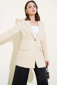 Cep Kapaklı Tek Düğmeli Blazer Ceket Bej thumbnail 1