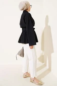 Kuşak Büzgülü Yarım Düğmeli Tunik Siyah thumbnail 3