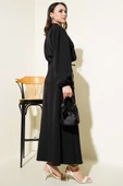 İp Kuşaklı Düğmeli Etekli İkili Takım Siyah thumbnail 3
