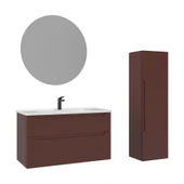 Orka Messina 100 cm Tuscan Kırmızı LED Banyo Dolabı Takımı ve Boy Dolabı thumbnail 1