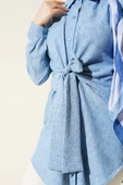 Kendinden Bel Kuşaklı Gömlek Mavi thumbnail 4