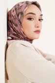 Çiçek Desenli Şeritli Eşarp Somon thumbnail 1