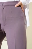 Geniş Paça Düğmeli Kumaş Pantolon Lila thumbnail 4
