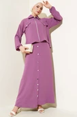 Düğme Detaylı Fermuarlı Ayrobin Jile İkili Takım Magenta thumbnail 1