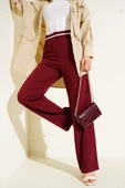 Bel Şeritli Düğmeli Palazzo Pantolon Bordo thumbnail 2