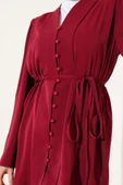 Brit Düğmeli İp Kuşaklı Tunik İkili Takım Bordo thumbnail 4