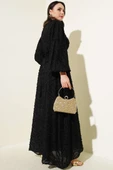 Sim Sakallı Balon Kol Kuşaklı Elbise Siyah thumbnail 3
