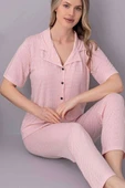Kısa Kol Düğmeli Puantiyeli Pijama Takımı Yavru Ağzı thumbnail 2