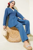 Pensli Bağlamalı Keten İkili Takım İndigo thumbnail 1