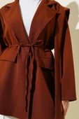 Omuz Pelerinli İp Kuşaklı Ceket Kahve thumbnail 4