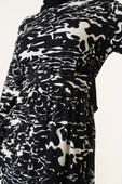 Beli Lastikli Karışık Desen Bürümcük Elbise Siyah thumbnail 4