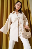 Önü Bağcıklı Keten Kimono Bej thumbnail 1