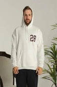 Erkek Oversize Üç İplik Kapüşonlu Sweatshirt –Sırt ve Ön Baskılı, Kanguru Cepli, Rahat Kalıp Maskot Desenli Model - Siya thumbnail 2
