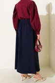 Bel Fermuarlı Cepli Kloş Etek Lacivert thumbnail 3