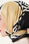 Geometrik Detaylı Saten Twill Eşarp Latte thumbnail 4