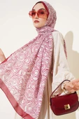 Çizgi Gül Desen Soft Şal Pudra thumbnail 2