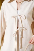 Önü Bağcıklı Keten Kimono Bej thumbnail 4