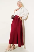 Bel Fermuarlı Cepli Kloş Etek Bordo thumbnail 2