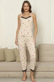 Meyve Desenli Askılı Pijama Takım Bej thumbnail 2