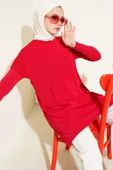 Asimetrik Arka Yırtmaçlı Tunik Kırmızı thumbnail 1