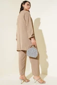 Yaka Taşlı Pileli Tunik İkili Takım Latte thumbnail 3