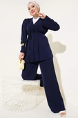 Brit Düğmeli İp Kuşaklı Tunik İkili Takım Lacivert thumbnail 2