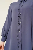 Taş Düğmeli Fırfırlı Gömlek Füme thumbnail 4