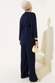 Brit Düğmeli İp Kuşaklı Tunik İkili Takım Lacivert thumbnail 3