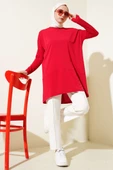 Asimetrik Arka Yırtmaçlı Tunik Kırmızı thumbnail 2