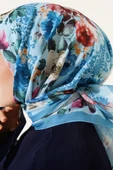 Flowers Desen Eşarp Mavi thumbnail 4