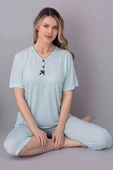 Puantiyeli Düğmeli Kapri Pijama Takımı Mint thumbnail 1