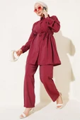 Büzgülü İp Kuşaklı Basic İkili Takım Bordo thumbnail 1