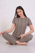 Desenli Bisiklet Yaka Pijama Takımı Latte thumbnail 1